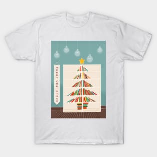 Merry Christmas Bookshelf Tree T-Shirt